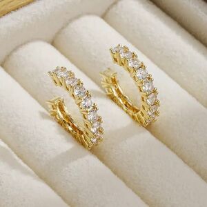 Ear Cuffs, Women's Earrings, 2 pieces with shiny rhinestones Gold Tone